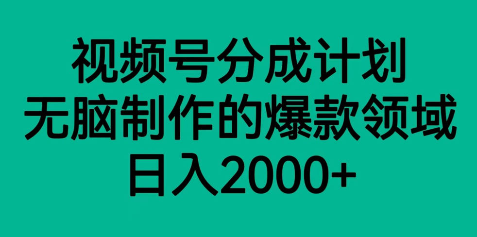 视频号分成计划，轻松无脑制作的爆款领域，日入2000+