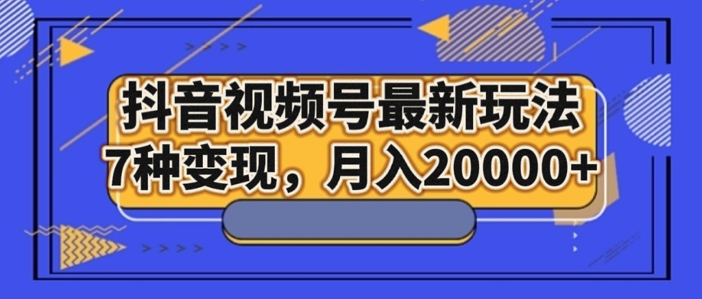 抖音视频号最新玩法，7种变现，月入20000+